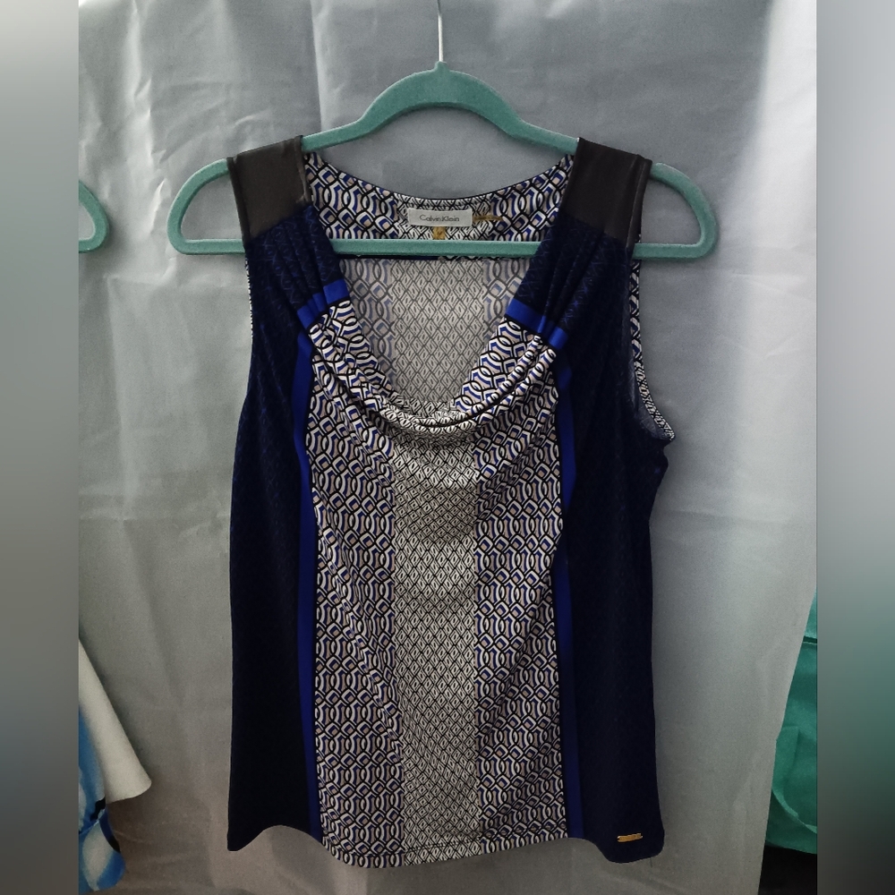 Blue and Black Patterned Sleeveless Dress